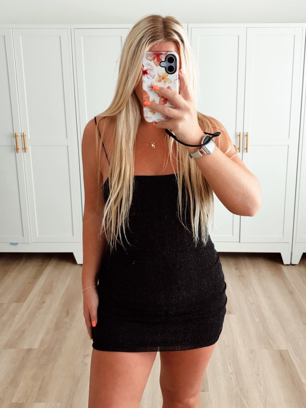 Black sparkly glitter body con cut out runch dress